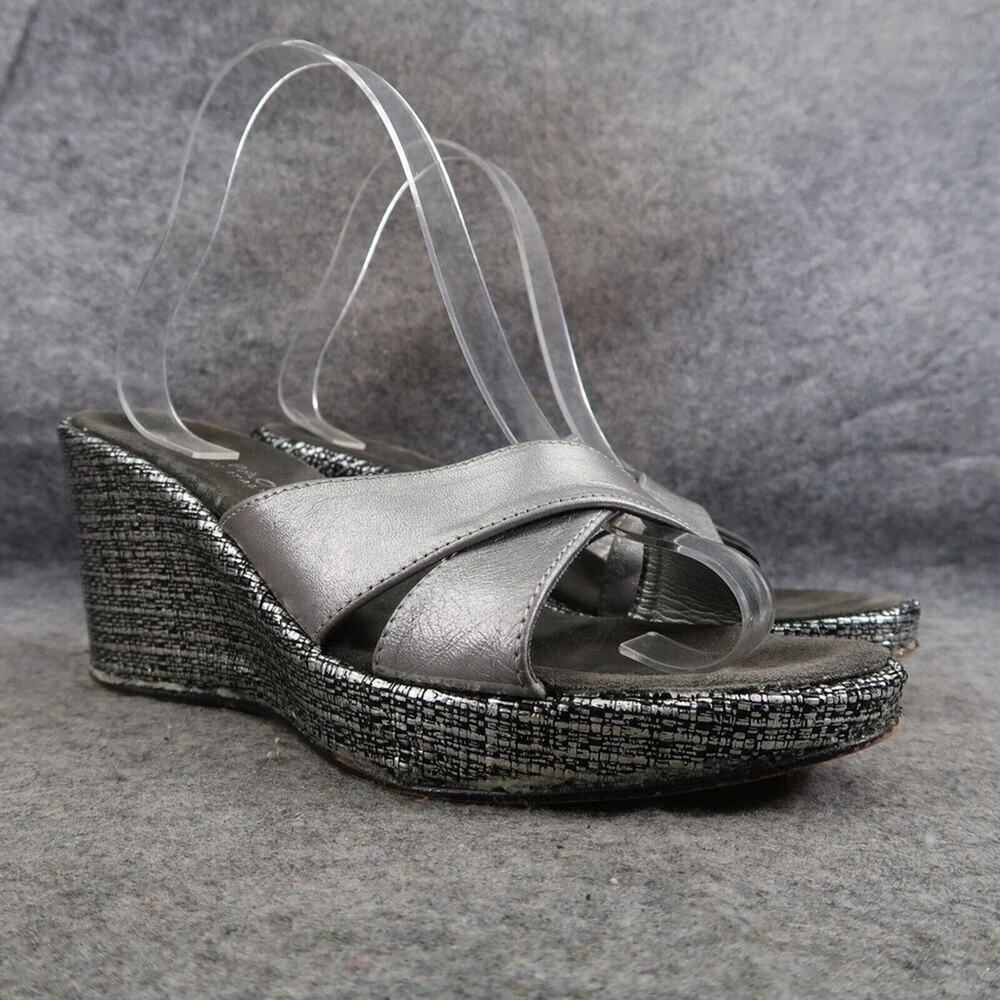 Mila Paoli Shoes Womens 9 Sandals Wedge Fashion Leather Metallic Slip On Casual